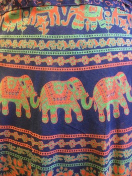 Womens, Skirt, Long, N/L, Navy Blue, Red, Green, Blue, Cotton, Animals, Floral, Wrap , W38+, Skirt, Elephants, Peacocks, Birds, Paisleys, Based on India Block Print