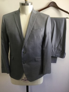 KENNETH COLE, Gray, Polyester, Rayon, Solid, Single Breasted, Notched Lapel, 2 Buttons,  3 Pockets