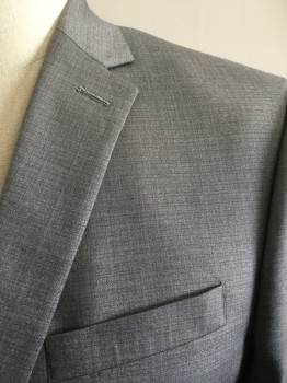 KENNETH COLE, Gray, Polyester, Rayon, Solid, Single Breasted, Notched Lapel, 2 Buttons,  3 Pockets