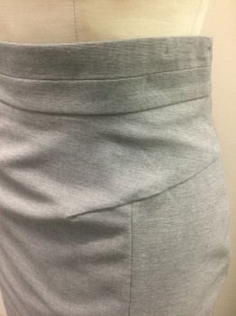 H&M, Lt Gray, Polyester, Viscose, Solid, Pencil Skirt, 2" Wide Self Waistband with Seam Horizontally at Center, Angled Darts at Hips, Center Back Zipper, Center Back Vent at Hem
