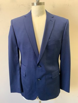 VINCE CAMUTO, Navy Blue, Wool, Solid, Single Breasted, Notched Lapel, 2 Buttons, 4 Pockets
