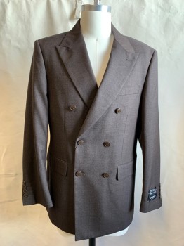 SACARI, Black, Brown, Wool, 2 Color Weave, Double Breasted, Collar Attached, Peaked Lapel, 3 Pockets, Long Sleeves