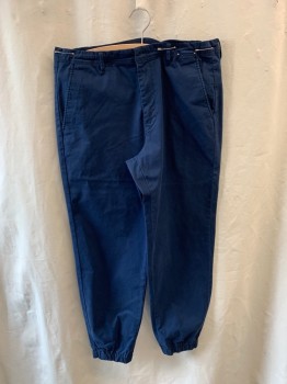 Mens, Casual Pants, UNIQLO, Navy Blue, Cotton, 36/30, Joggers, Elastic Hem, Side Pockets, Zip Front