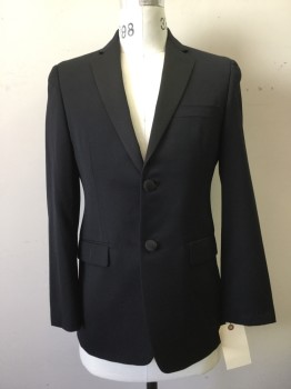 DKNY, Black, Wool, Polyester, Solid, Notched Lapel, Collar Attached, 2 Buttons,  3 Pockets,