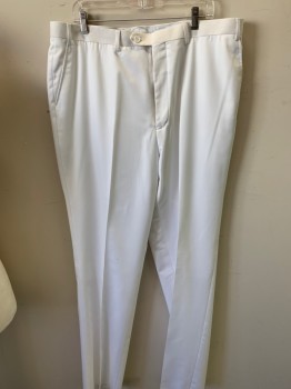 Mens, Suit, Pants, PORTOFILO, White, Polyester, Solid, Open, 40, Flat Front, 4 Pockets,