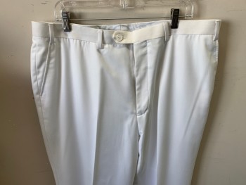 Mens, Suit, Pants, PORTOFILO, White, Polyester, Solid, Open, 40, Flat Front, 4 Pockets,