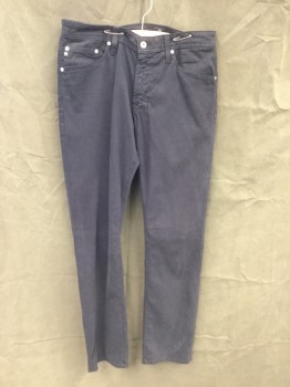 Mens, Casual Pants, AG, Midnight Blue, Cotton, Elastane, Solid, 32/33, Flat Front, Zip Fly, 5 Jean Style Pockets, Belt Loops