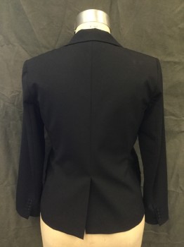 THEORY, Black, Wool, Elastane, Solid, Single Breasted, Collar Attached, Notched Lapel, 3 Pockets, Long Sleeves