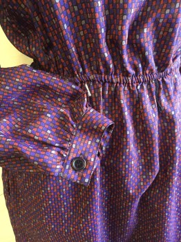 MS II PETITE, Purple, Lavender Purple, Dk Orange, Brown, Polyester, Novelty Pattern, Mandarin Collar with 2 Black Button, Off Side Flap with Matching Buttons Front, Long Sleeves, Thin Elastic Waist, NO BELT,