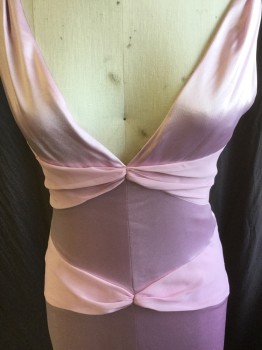 Womens, Evening Gown, VERA WANG, Pink, Lavender Purple, Acetate, Polyester, Solid, B:36, 10, W:30, Lavender with Sheer Pink Triangular Interchangeable Work, Deep V-neck & V-back, Zip Back, (rust Safety-pin Mark Under Left Arm, Sleeveless, Pink Lining