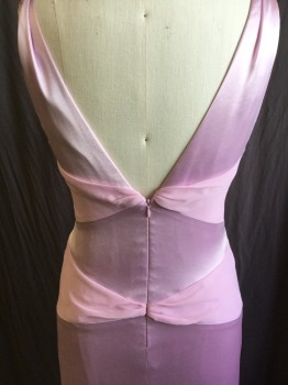 Womens, Evening Gown, VERA WANG, Pink, Lavender Purple, Acetate, Polyester, Solid, B:36, 10, W:30, Lavender with Sheer Pink Triangular Interchangeable Work, Deep V-neck & V-back, Zip Back, (rust Safety-pin Mark Under Left Arm, Sleeveless, Pink Lining