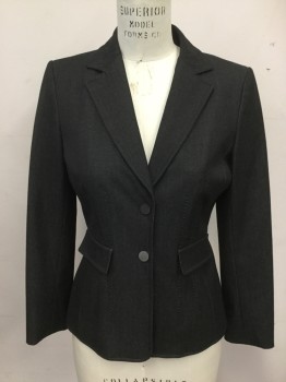 Womens, Blazer, TAHARI, Charcoal Gray, Polyester, Viscose, B 34, 4, Single Breasted, 2 Snap Front, Collar Attached, Notched Lapel, 2 Faux Flap Pockets, Darts with Embroidery Line Stitch Detail