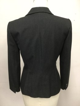 Womens, Blazer, TAHARI, Charcoal Gray, Polyester, Viscose, B 34, 4, Single Breasted, 2 Snap Front, Collar Attached, Notched Lapel, 2 Faux Flap Pockets, Darts with Embroidery Line Stitch Detail