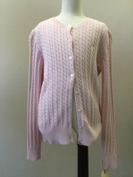 POLO RL, Baby Pink, Cotton, Cable Knit, Button Front,
