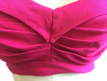 TRACI LORDS, Hot Pink, Rayon, Nylon, Solid, Bra-top, Vertical Gathered at Cleavage with 1"fold Over Neck Line, 1.5" Adjustable Criss-cross Back Straps, Partial Elastic Top & Bottom Hem, 3.5"  Zip Back Center Hem