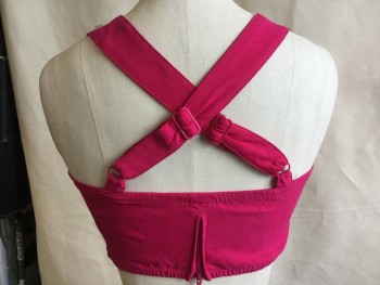TRACI LORDS, Hot Pink, Rayon, Nylon, Solid, Bra-top, Vertical Gathered at Cleavage with 1"fold Over Neck Line, 1.5" Adjustable Criss-cross Back Straps, Partial Elastic Top & Bottom Hem, 3.5"  Zip Back Center Hem