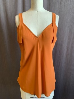 Womens, Top, TROUVE, Pumpkin Spice Orange, Silk, Solid, XS, Tank, V-neck, 1" Straps with Extended Straps Dangling Shorter in Front, Longer Straps in Back