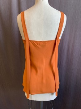 Womens, Top, TROUVE, Pumpkin Spice Orange, Silk, Solid, XS, Tank, V-neck, 1" Straps with Extended Straps Dangling Shorter in Front, Longer Straps in Back