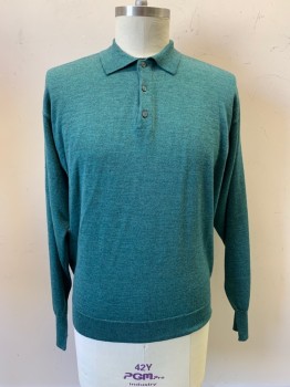 E- Luxe, Shamrock Green, Wool, Heathered, L/S, 3 Buttons, Collar Attached,