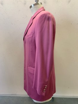 Mens, Suit, Jacket, VALENTINO, Pink, Wool, Pin Dot, 42L, 2 Buttons, Single Breasted, Notched Lapel, 3 Pockets