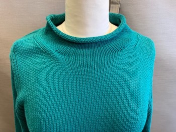 Womens, Pullover, JCREW, Teal Green, Cotton, Solid, XL, Long Sleeves, Rolled Moc-turtle Neck,
