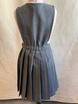 Childrens, Jumper, ROYAL PARK UNIFORMS, Heather Gray, Polyester, 4, Scoop Neck with Slit Front, Open Sides, Side Zip, Pleaded Skirt, Elastic Back Waistband