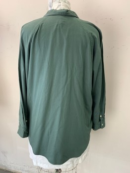 Womens, Blouse, UNIVERSAL THREAD, Forest Green, Cotton, Solid, XXL, LS, C.A., 7 Buttons, 1 Pocket, Raglan Sleeves, Placket Gauntlet Button, Square Button Cuffs