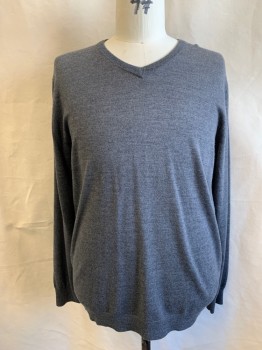 Mens, Pullover Sweater, J. CREW, Dk Gray, Wool, Solid, Heathered, XL T, V-N,