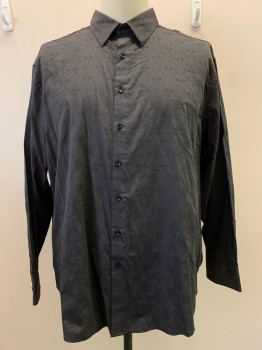 Mens, Casual Shirt, ROBERT GRAHAM, Charcoal Gray, Black, Polyester, Cotton, Brocade, 2XL, L/S, Button Front, Collar Attached
