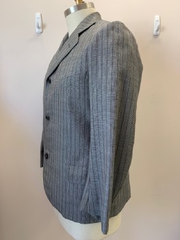 SIAM COSTUMES, Black, Gray, Brown, Wool, Stripes - Pin, Check , 3 Buttons Single Breasted, Notched Lapel, 1 Welt Chest Pocket, 2 Flap Pockets, Minor Stain On 2nd Button Front