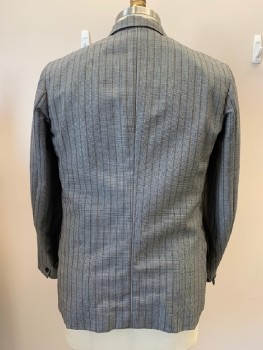 SIAM COSTUMES, Black, Gray, Brown, Wool, Stripes - Pin, Check , 3 Buttons Single Breasted, Notched Lapel, 1 Welt Chest Pocket, 2 Flap Pockets, Minor Stain On 2nd Button Front
