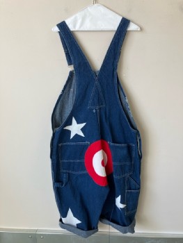 ROUNDHOUSE, Blue, Cotton, Solid, Novelty Pattern, Cut Off Shorts, Fabric Iron On Stars And Target, Rodeo Clown