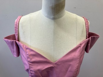 NL, Pink, Solid, Sweetheart Neck, Off Shoulder with Straps, Princess Seams, Full Skirt, Back Zip, Lt Pink & Brown Rosettes At Lower CB, 1980's