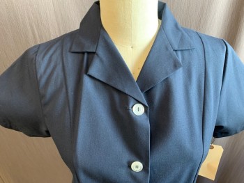 EWC, Navy Blue, Poly/Cotton, Solid, Button Front, Collar Attached, Short Sleeves, 2 Pockets,