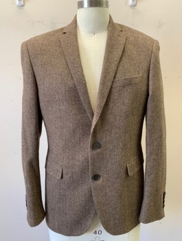 Mens, Sportcoat/Blazer, BAR III, Brown, Wool, Polyester, Herringbone, 40 R, Single Breasted, Notched Lapel, 2 Buttons, 3 Pockets, 1 Vent