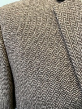 Mens, Sportcoat/Blazer, BAR III, Brown, Wool, Polyester, Herringbone, 40 R, Single Breasted, Notched Lapel, 2 Buttons, 3 Pockets, 1 Vent