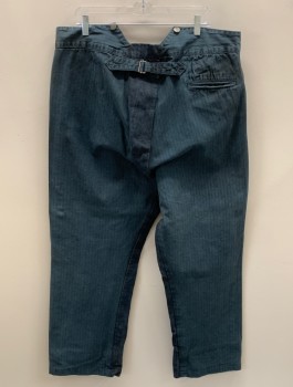 Mens, Historical Fiction Pants, NL, Navy Blue, Cotton, Stripes, 30, 40, F.F, Button Front, 3 Pockets, Metal Suspender Buttons, Back Half Belt, 1 Pocket, Back Insert At Waist