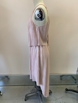 Womens, Cocktail Dress, LAUNDRY, Iridescent Pink, Polyester, Solid, B34, 6, W26, Poly/jersey Knit , Accordion Pleats,  Round Halter Neck,  Asymmetrical  Tier Layers High Low Hem, CB Zipper W/keyhole,