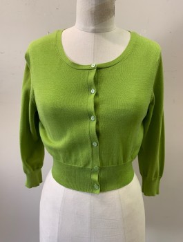 Womens, Sweater, ANN TAYLOR, Lime Green, Cotton, Nylon, Solid, S, Knit, 3/4 Sleeves, Scoop Neck, Cropped