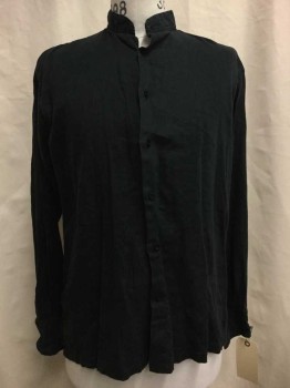 Mens, Historical Fiction Shirt, Black, Linen, Solid, 36, 16, Button Front, Collar Band, Long Sleeves, Multiple, Old West