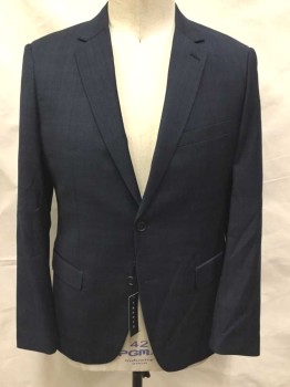 Mens, Suit, Jacket, THEORY, Charcoal Gray, Black, Wool, Plaid, Grid , 42R, Charcoal with Faint Black Grid/Plaid Pattern, Single Breasted, Notched Lapel, 2 Buttons, 3 Pockets, Black Lining