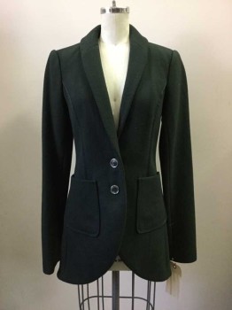 Womens, Blazer, Rachel Zoe , Forest Green, Wool, 2, 2 Buttons,  Shawl Lapel, Single Breasted, Satin Piping Patch Pocket,