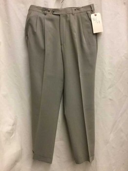 Mens, Slacks, NL, Gray, Synthetic, Solid, 32/29, Gray, Dbl Pleated, Cuffed