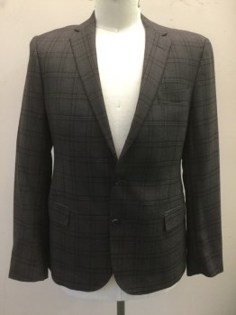 Mens, Sportcoat/Blazer, TODD SNYDER, Brown, Dk Brown, Black, Wool, Plaid, 42L, Single Breasted, Collar Attached, Notched Lapel, 3 Pockets, 2 Buttons,