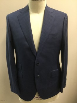 Mens, Suit, Jacket, BARTORELLI NAPOLI, Blue, Navy Blue, Wool, Plaid - Tattersall, 44R, Single Breasted, 2 Buttons,  Notched Lapel, 4 Pockets,