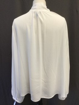 AQUA, White, Polyester, Solid, V-neck with Self Tie, Long Puff Sleeve, Gathered Shoulder Yoke, Straight Fit