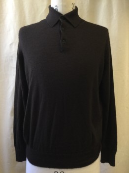 Mens, Pullover Sweater, AVON CELLI, Dk Brown, Cashmere, Silk, Solid, M, Polo Style