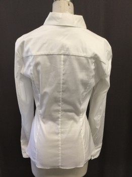 Womens, Blouse, HUGO BOSS, White, Cotton, Polyester, Solid, 2, Collar Attached, Long Sleeves, Open V-neck with Collar Button, Side Zip