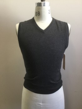 Mens, Sweater Vest, IZOD, Dk Gray, Cotton, Acrylic, Solid, XS, V-neck, Pull Over