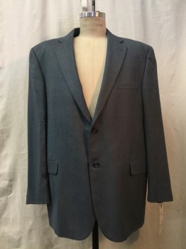 BURBERRY, Gray, Blue, Wool, Silk, 2 Color Weave, Notched Lapel, Collar Attached, 2 Buttons,  3 Pockets,